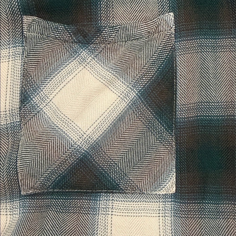 Rails Hunter Shirt Button Down Western Style Ivory Teal Olive Plaid Size Medium - Picture 8 of 13